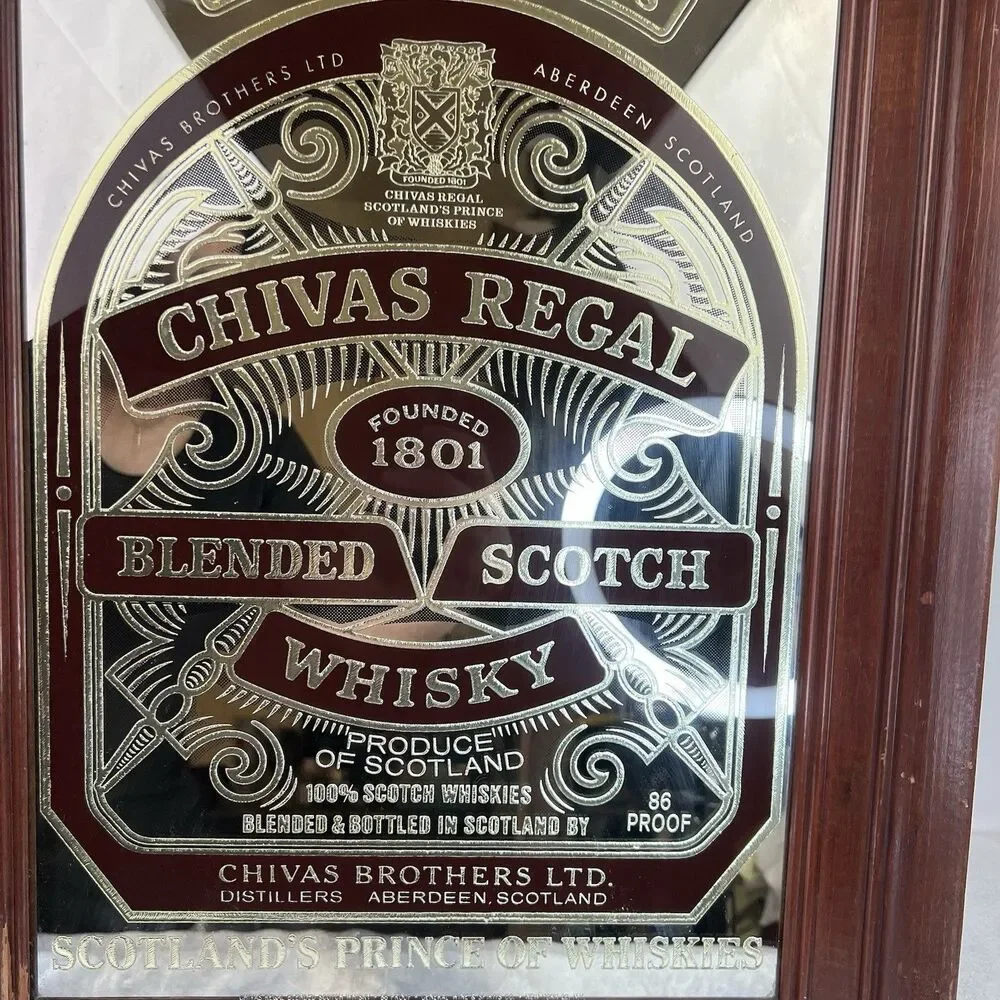 Vintage Chivas Regal Blended Scotch Whisky Mirror Bar Pub Sign 23x17” Wood Frame